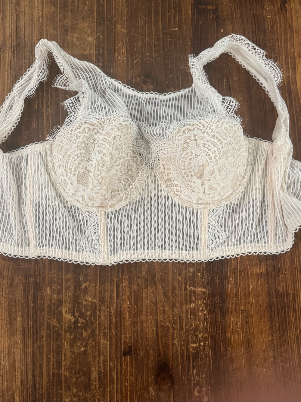 Victoria's Secret Sheer Lace Longline Bra in Ivory